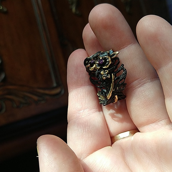 14k gold dipped 925 sterling silver oxidized coin pearl amethyst blue topaz ring - Picture 6 of 13